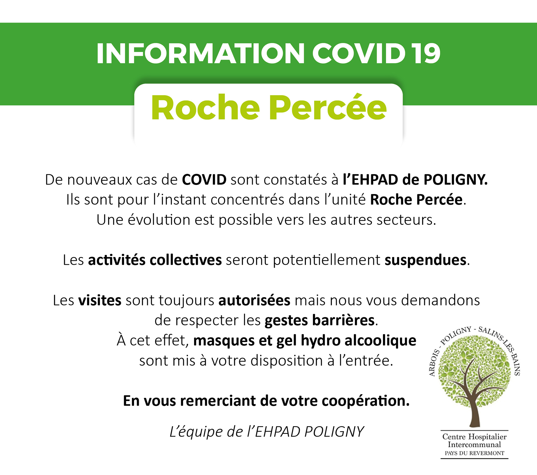 Information COVID-19 – EHPAD POLIGNY